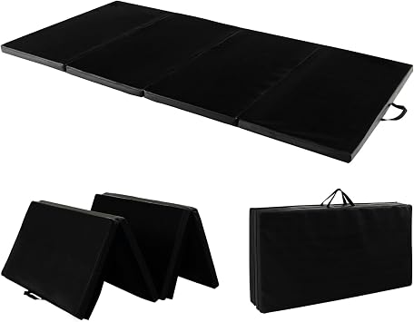 Giantex 4 x 8 x 2" Gymnastics Mat, Folding Tumbling Mat with Carry Handles, Detachable PU Leather Cover for Yoga Stretching Aerobics Core Workouts, Foldable Exercise Mat for Home Gym Fitness Black