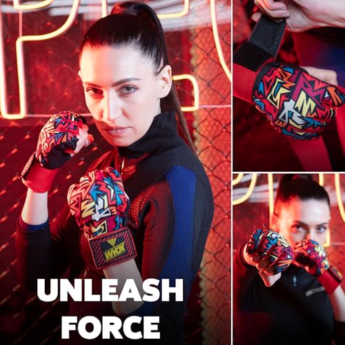 Image of WYOX Neoprene Gel Boxing Hand Wraps Inner Gloves for Men & Women - 80cm /31in Quick Wrist Strap, Padded Knuckle Protection, Fingerless MMA Muay Thai Kickboxing Wraps for Training & Martial Arts