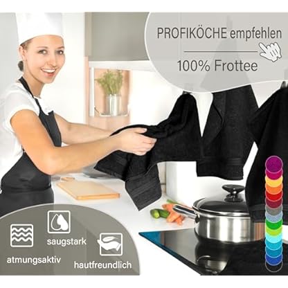 Lashuma 4er Set Frottee Geschirrtücher 50x50 cm, Linz Baumwoll Küchenhandtücher Schwarz – Bild 7