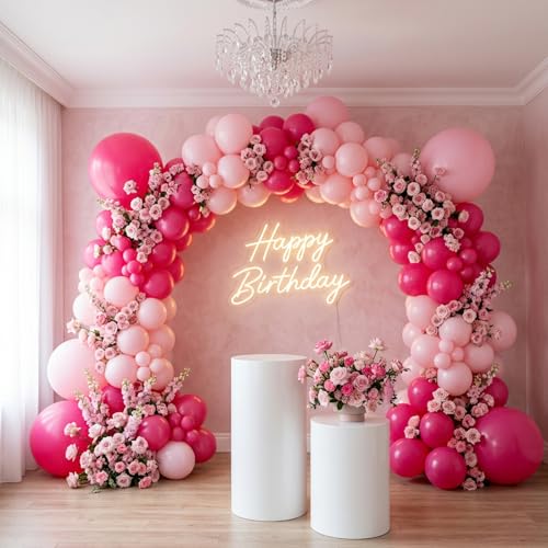 Image of RUBFAC Baby Pink and Hot Pink Balloons 129pcs Different Sizes Pack of 18 12 10 5 Inch, Latex Magenta Pastel Pink Balloon Garland Arch Kit for Birthday Wedding Anniversary Baby Shower Princess Theme