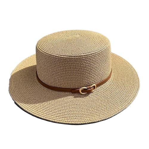Chapeau de paille femme kaki à bord plat pour l'été