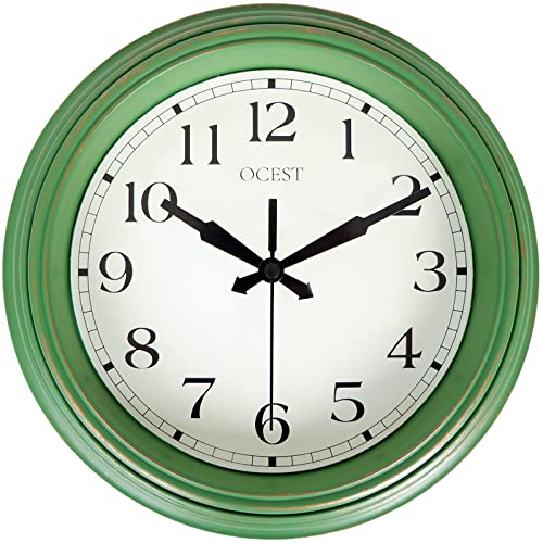 OCESTRetro Wall Clock, 9-Inch Silent Non Ticking Battery Operated Wall Clocks, Easy to Read Decor for Kitchen, Livingroom, Bedroom, Bathroom, Office, Reading Room (Green)