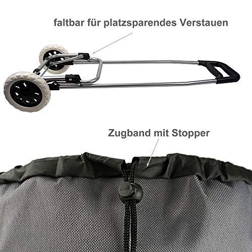 Cepewa Stabiler großer Einkaufstrolley 45 L Leichter multifunktionaler Einkaufskorb mit robusten Rollen und Klapp Gestell (grau) – Bild 6