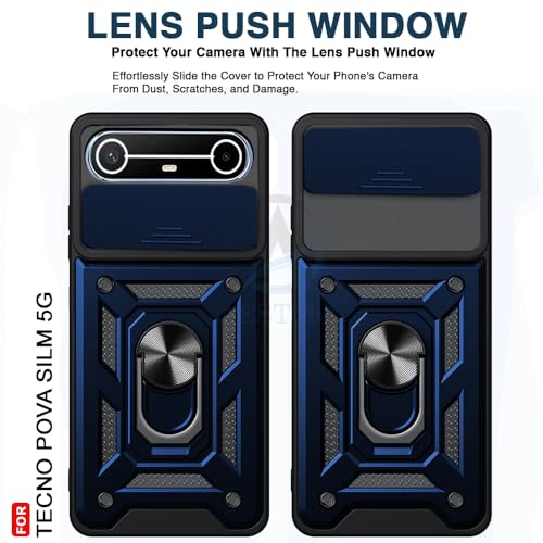 Image of AESTMO Tough Armor Tecno Pova Slim 5G Bumper Back Case Cover | Ring Holder & Sliding Camera Shield Cover | 360 Degree Protection Back Case Cover for Tecno Pova Slim 5G (Blue)