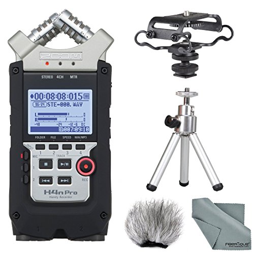 Zoom H4N PRO Four-Track Handy Audio Recorder, Microphone Shockmount, Table tripod, Furry Windscreen