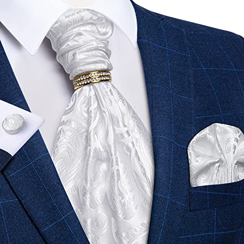Image of DiBanGu Silk Woven Ascot Cravat with Pocket Square Set for Men