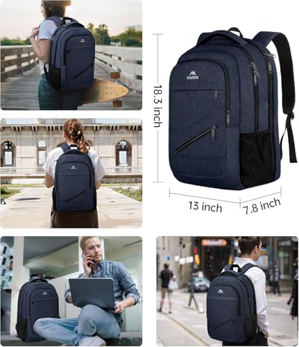Image of MATEIN 17 Inch Laptop Backpack, Large Work Backpack Travel Carry On TSA Approved with Trolley Sleeve, College Computer Bag with Anti Theft Pocket, Water Resistant Commute Daypack for Men, Dark Blue