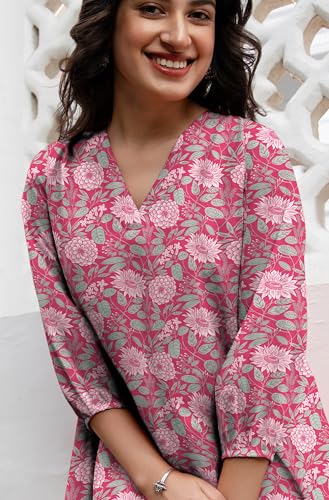 Image of Janasya Women's Georgette Floral Regular Tunic