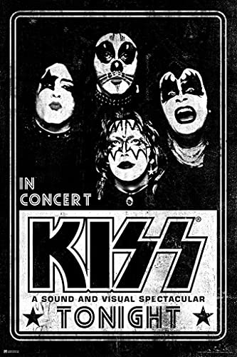 Laminated Kiss Poster Live in Concert Kiss Band Merchandise Kiss Collectibles Kiss Heavy Metal Music Merch 1970s Retro Vintage Concert Tour Accessories Makeup Poster Dry Erase Wall Art 16x24