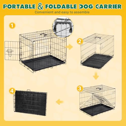 Image of Dog Crate, Small 24 Inch Single Door Portable Puppy Dog Cage, Metal Wire Pet Kennel with Secure Lock, Leak-Proof Pan Tray, Foldable Design for Small Dogs Indoor Training and Outdoor Travel