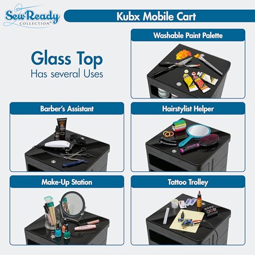 Image of Kubx Rotating 4-Sided Mobile Storage Organizer with Glass Top Multiple Compartments
