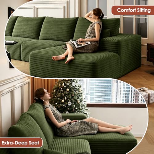 Image of Boneless Couch, Modular Sectional Couches for Living Room, U-Shaped Cloud Couch Sofa with Deep Seat, Fluffy Corduroy Upholstered Corner Sofa