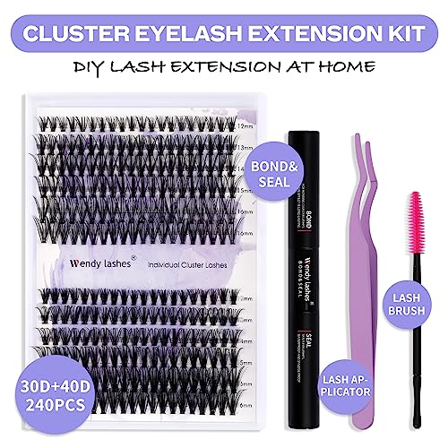 Individual Lashes Kit Cluster Lashes C Curl 0.07mm DIY Lash Extensions Kit 30D/40D Mixed 12-16mm Wide Stem Individual Lash Clusters Kit at Home(30D/40D-C-Cluster Eyelash Extensions Kit) - Image 2
