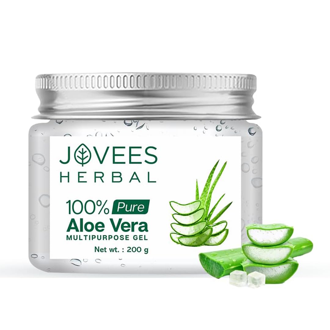 Jovees Herbal 100% Pure Aloe Vera Gel for Face, Hair (200gm) | Hydrating & Soothing Gel for Acne Scars, Blemishes, Anti-Aging & Skin Redness | Multipurpose Aloe Vera Gel for Moisturization, Dandruff Control & Day-to-Night Skin Protection
