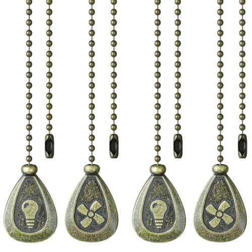 Image of Ceiling Fan Pull Chain, Sun Moon Fan Pull Chain Extension, 12 Inches Decorative Chain Pulls Ornaments for Lamp (4 Pack Bronze Fan Bulb)