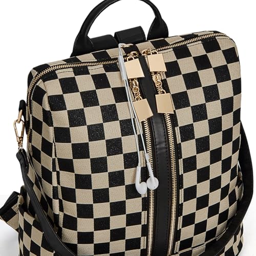 Lushandy Checkered Backpack Purse for Women Laptop Backpack for Work College - image 4
