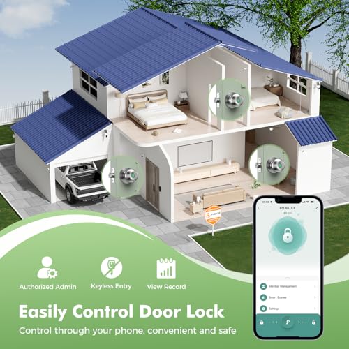 Fingerprint Door Lock,Smart Door Knob, Smart Biometric Door Lock Fingerprint Door knob with App Control Suitable for Bedroom,Utility Room,Apartments Offices,Hotels(Silver) - Image 7