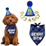 3 Stücke Hund Geburtstag Bandana Set, Hunde Geburtstags Niedliches Halstuch Mütze mit 9 Bling Nummern, Hunde-Geburtstagsparty-Zubehör, Haustier Geburtstags Deko für Katzen Kleine Mittelgroße Hund
