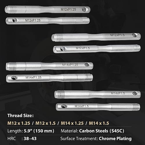 Image of FIRSTINFO F3924 Wheel Hanger Pin Set, 8-Piece Wheel Stud Alignment Guide Tool, for Changing Tires on Cars with Lug Bolts, Includes 2 pcs M12 x 1.25 /1.5 & 2 pcs M14 x 1.25 /1.5 Pilot Pins