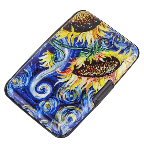 Image of ELFISH Mini RFID Aluminum Wallet Credit Cards Holder Business Card Case Metal ID Case for Men Women (Sun flower)
