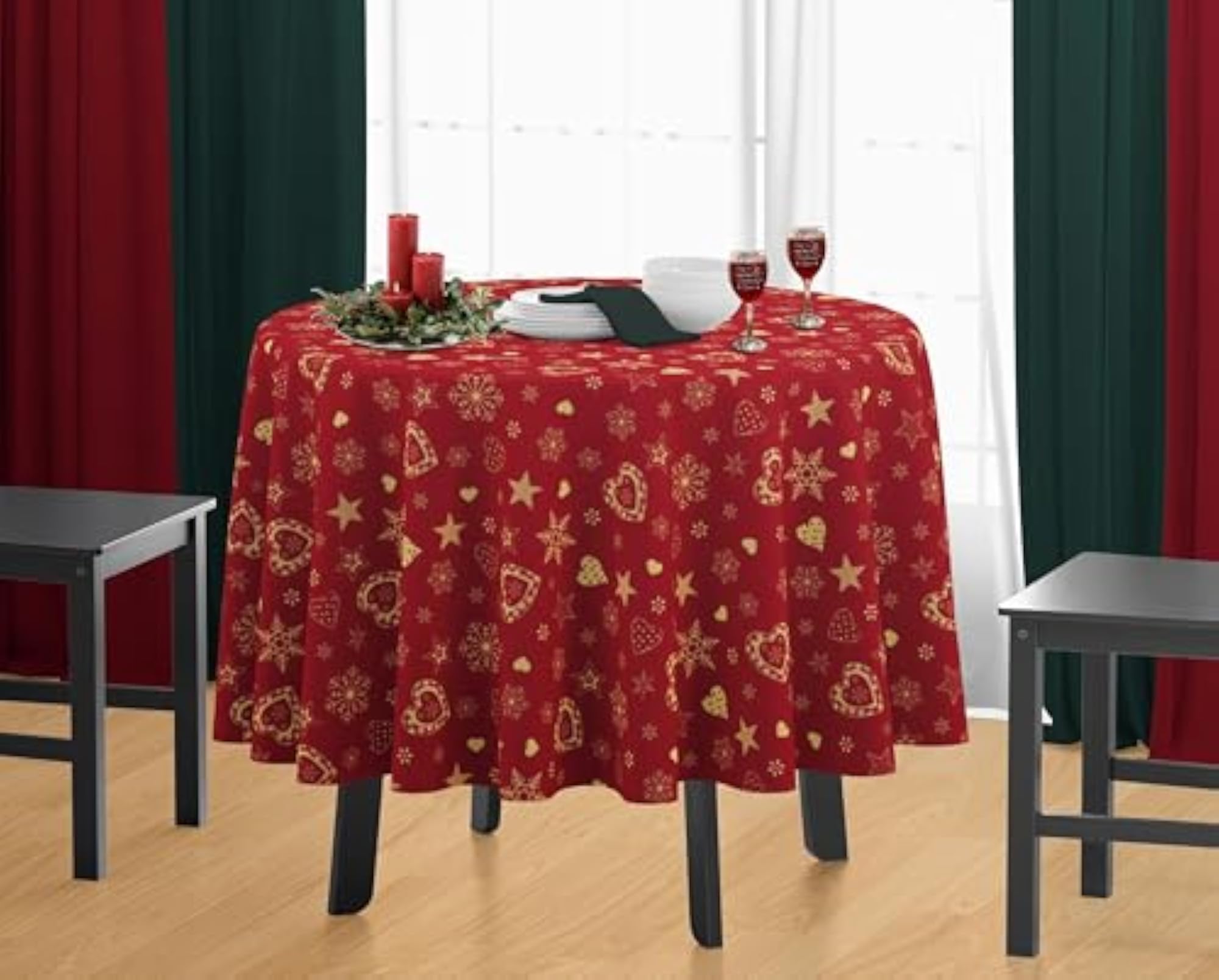 Cotton Christmas Hearten Printed Table Cover