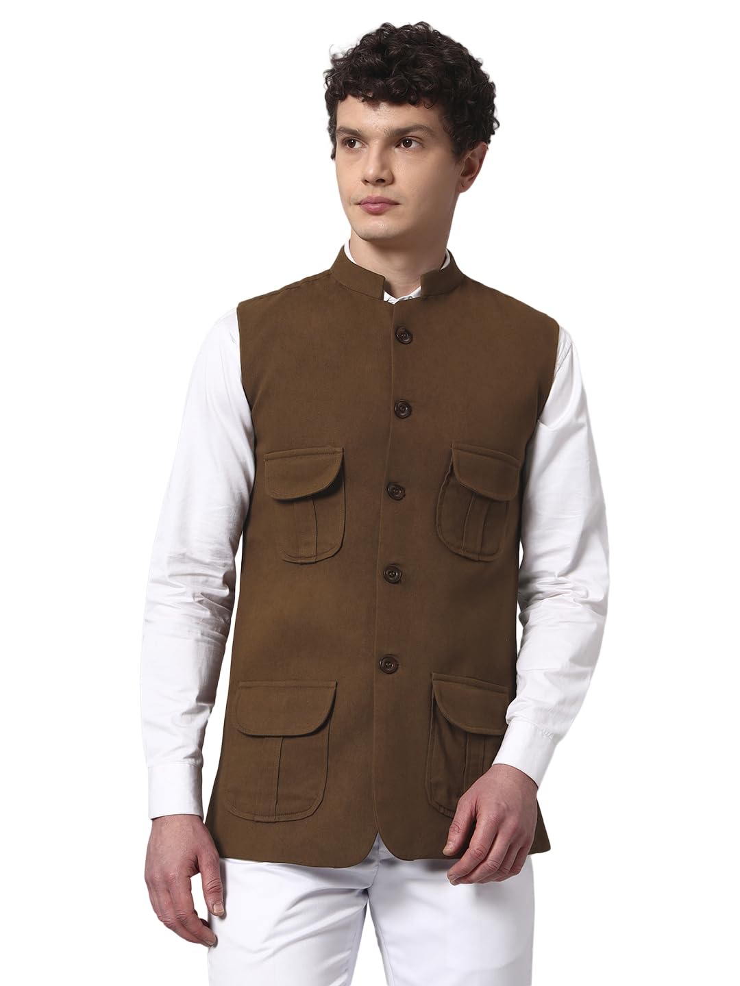 Men’s Twill Cotton Nehru Jacket with 4 Pockets | Regular Fit Waistcoat