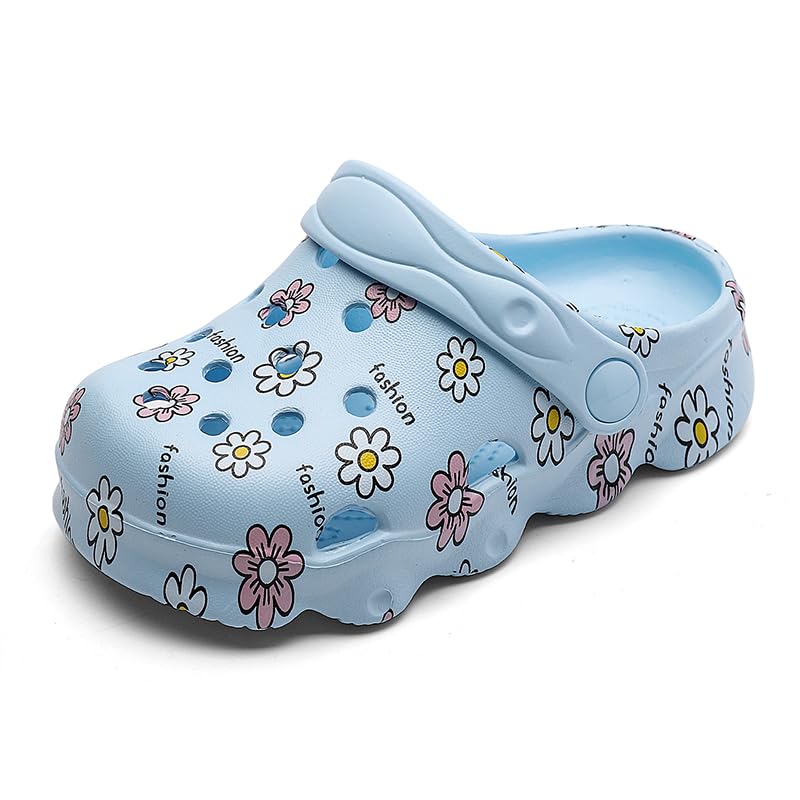 Image of Toddler Clogs for Girls Lightweight Kid Garden Clogs Breathable Slip-on Slides Sandals Slippers Children's Beach Water Shoes (xiaohua LAN, 24)