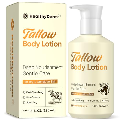 Beef Tallow Body Lotion for Skin: Grass-Fed Daily Moisturizing Cream for Dry, Mature & Crepey Skin,...