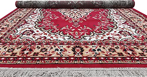Image of Acrylic Rectangular Carpet for Hall | Mat for Living Room | 5x7 Feet Red | Anti-Skid Carpets | Carpet for Bedroom Floor | Galicha for Hall | Home & Decor (150x195 CM - Red Color)