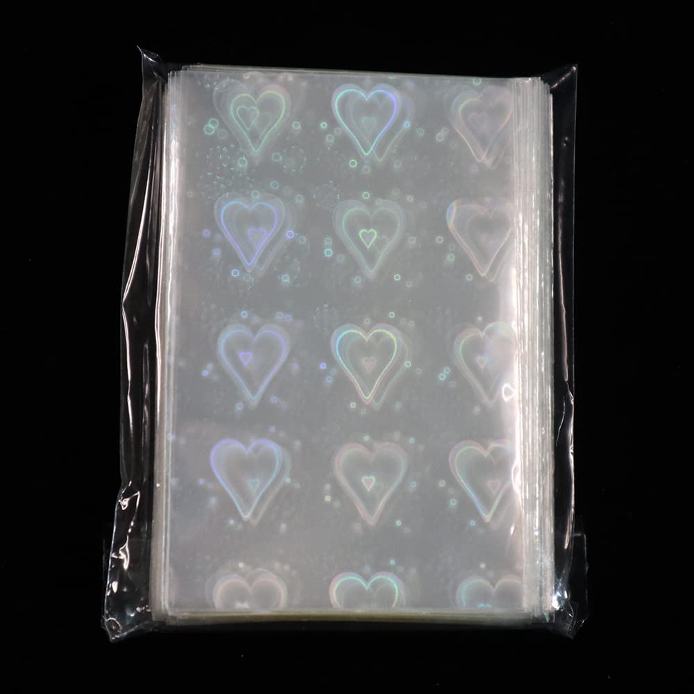 100 Pochettes Holographiques En Forme De Cœur Pour Cartes Kpop, MTG Et Collector – 65x90 Mm, Effet Laser Et Scintillant