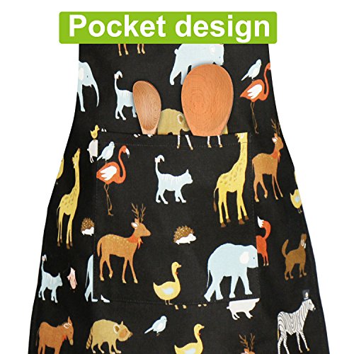 Children Aprons, Pure Cotton Canvas Kids Aprons With Adjustable Neck Strap And Pocket Animal Print Child Chef Aprons For Boys And Girls Cooking Baking Painting Aprons In 2 Sizes (Black 2, L) #TOP4