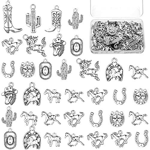 78 Pieces Western Cowboy Charms for Jewelry Making Western Horse Charms Cowboy Boot Charms Antique Silver Alloy Pendants Charms for Bracelet Earrings Necklace Jewelry Making