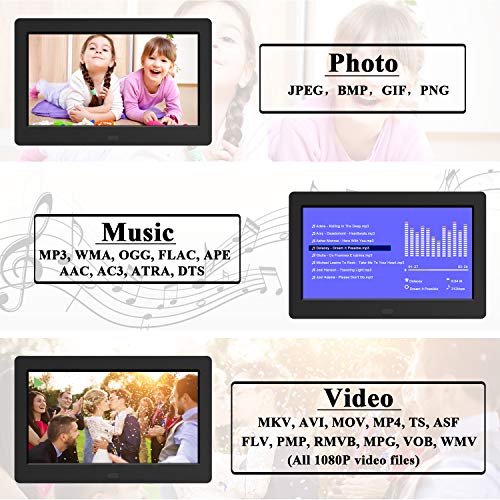 Digital Photo Frame 1280x800 16:9 IPS Screen Include 32GB SD Card HD Digital Picture Frame Widescreen, Support 1080P Videos, Photos Auto Rotate, Support Thumb USB Drive, SD/MMC/MS Card(7 Inch Black) - Thumbnail 5
