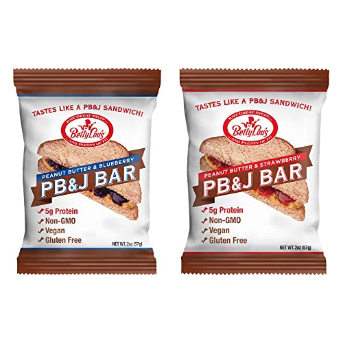 Betty Lou's Pb&J Bars Bundle | Peanut Butter & Blueberry Jelly And Peanut Butter & Strawberry Jelly Flavored | Vegan & Gluten Free Energy Bars W/ 5G Protein Per Bar | Individually Wrapped (24 Bars) #TOP25