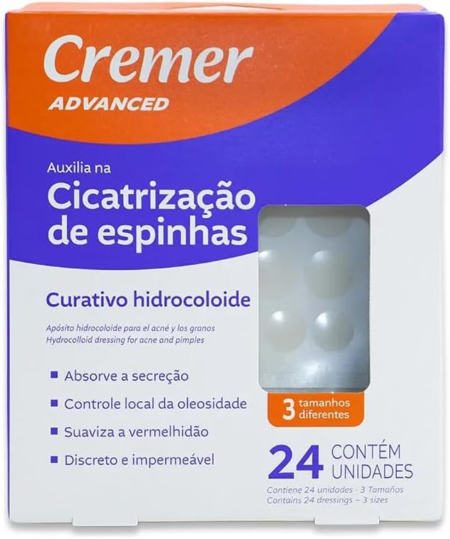 Curativo Hidrocoloide para Acne e Espinhas – 24 Unidades | Adesivo Ultrafino e Discreto, 3 Tamanhos (7/10/12 mm), Absorve Secreções, Impermeável, Uso com Maquiagem