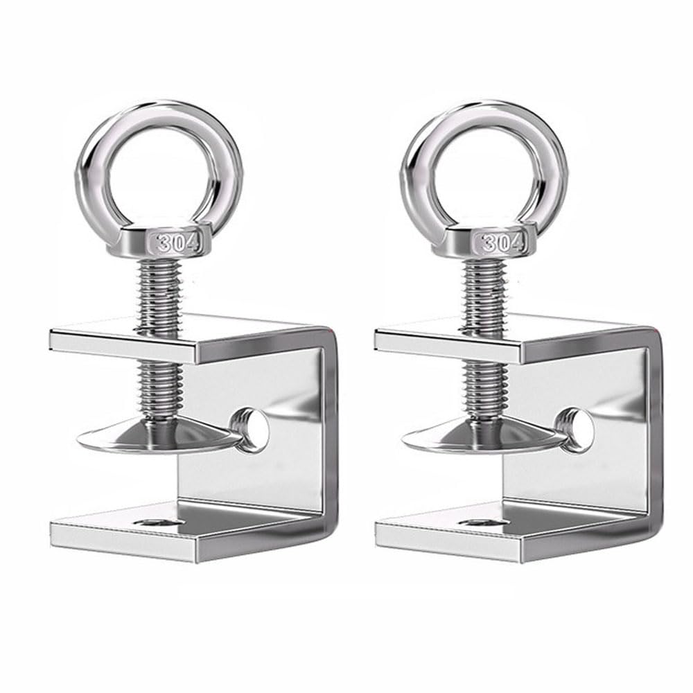 2Pcs 85mm Heavy Duty C-Clamp Base Stand Adjustable 304 Stainless Steel Wide Jaw Opening Tiger Clamp with Hanging Ring Bolts for Metal Working, Woodworking Building