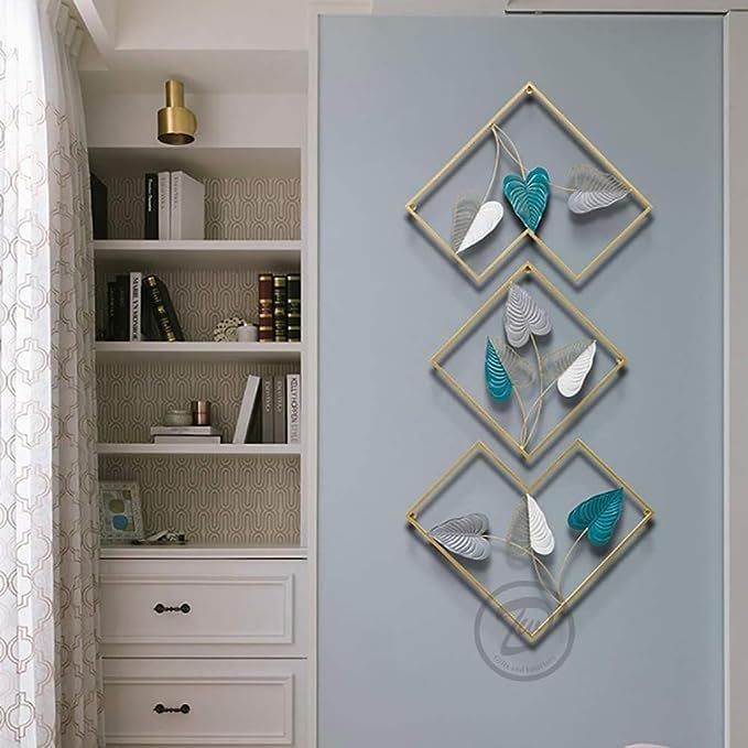 Image of DeWoGift Multicolor Alocasia Leaf Metal Wall Art Set of 3 (Elephant Ear) | Decorative Metal Wall Sculpture for Living Room Bedroom Office Hallway Hotel or Restaurant | Artistic Handcrafted Wall Decoration for Home & Kitchen