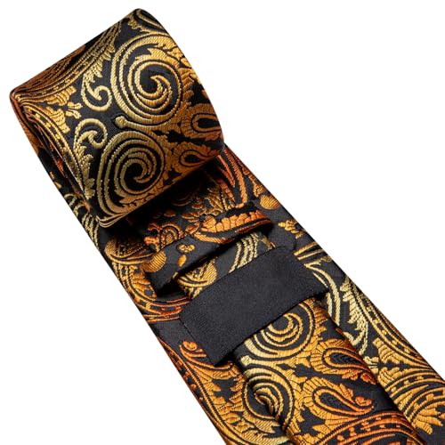 Image of Dubulle Mens Paisley Floral Silk Tie for Men Striped Necktie and Pocket Square Cufflinks Set Wedding Business