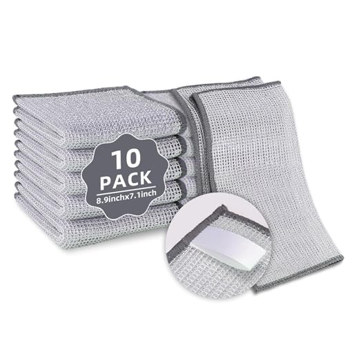 PIPUHA 10 Pack Non-Scratch Stainless Steel Scrubber, Reusable Diamond Weave Scrubber Cloths for...