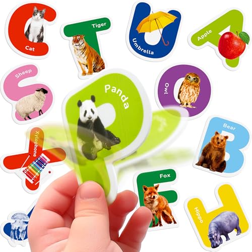Dotimo Kids 26 PCS Letter Gel Stickers - Thick, Removable Alphabet & Animal Window Clings for Toddlers. Great for Home, Classroom, Nursery Decor and...