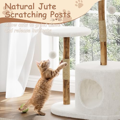 Torre para gato de madera natural y ratán 59 pulgadas miniatura 5