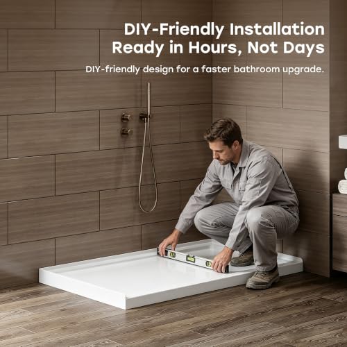 Image of HOROW 60 inch x 36 inch Shower Base, Right Drain Shower Pan, Low Profile Acrylic Base with Reinforced Fiberglass, Non-Slip Surface, Stainless Steel Drain Cover, Leak-Resistant for Bathroom