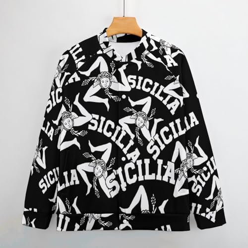 Sicilian Trinacria Sicilia Pride Men's Bomber Jacket Lightweight Casual Baseball Coats Streetwear With Pocket4