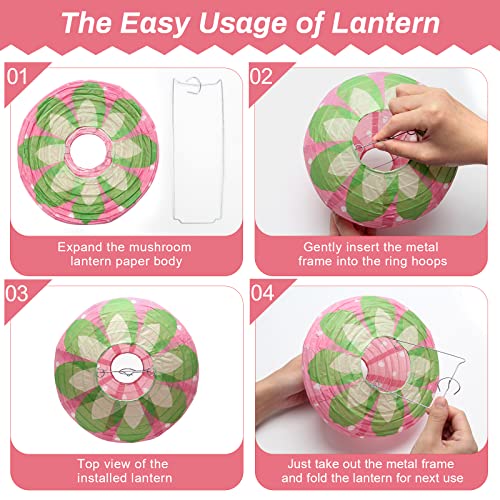 Image of Windspeed Strawberry Paper Lanterns, 8Pcs Hanging Ornament, 3D Strawberry Decoration for Birthday Party Decorations, 8 inch, 12 inch (Pink)