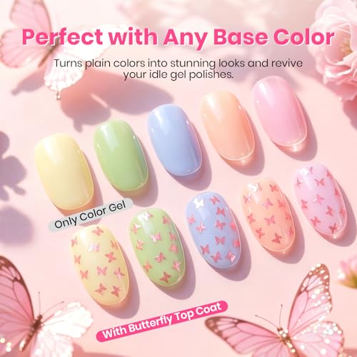 Image of Beetles Pink Butterfly Glitter Gel Top Coat, 15ml No Wipe UV LED