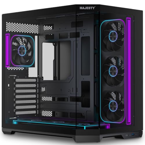 Majesty Mavera Pro Mid Tower PC Case | 7 Pre-Installed Infiniti ARGB Fans | ATX Support | 360mm Water Cooler Support | Type-C & 2 x USB 3.0 Ports | Back-Connect Design | Black