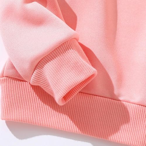 Image of Girls' Hoodie and Pants Set, Cartoon Printed Loose Sweatshirt Rib Knit Cuffs and Hemline and Elastic Waist Pants