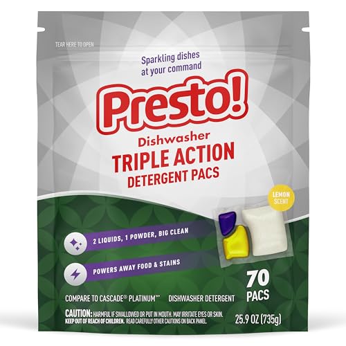 Presto! Triple Action Dishwasher Pacs, Lemon Scent, 70 Count