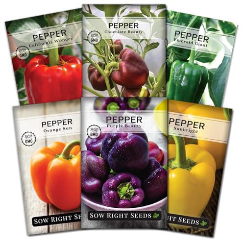 Sow Right Seeds - Sweet Bell Pepper Seed Collection for Planting a Home Garden - Cal Wonder, Emerald...
