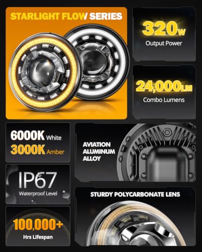 Image of Auxbeam Starlight Flow Series 7 Inch LED Headlights for Jeep Wrangler JK